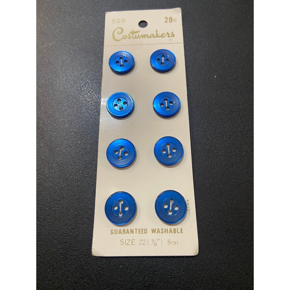 Vintage Costumakers Blue Round Buttons Guaranteed Washable Size 22 8on 8 Pieces